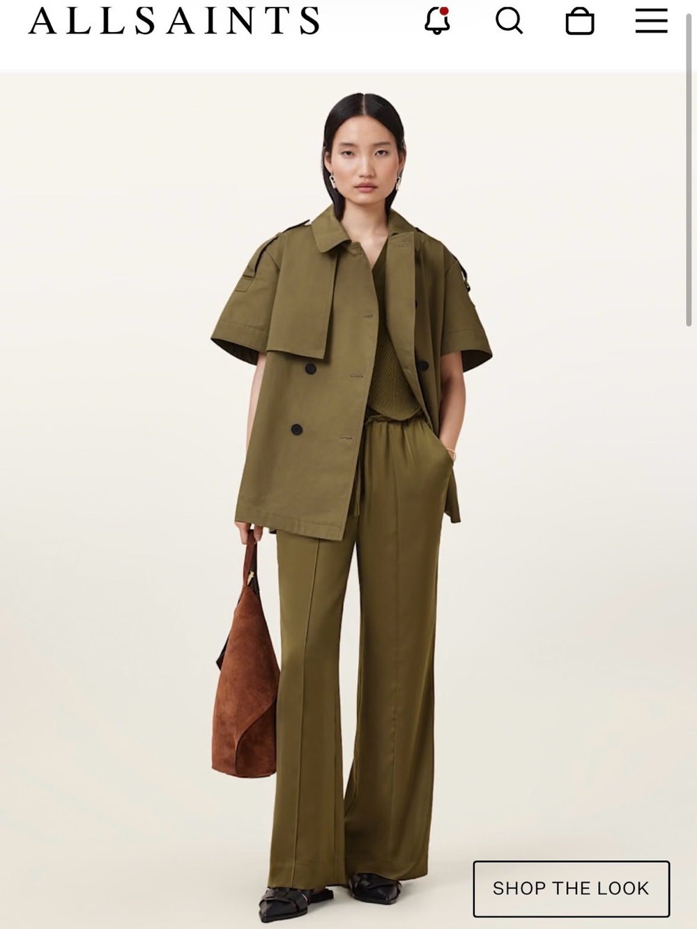AllSaints Flow Short Sleeve Trench Olive  Jacket NWT